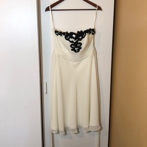 Ivory & Black Strapless Cocktail Dress